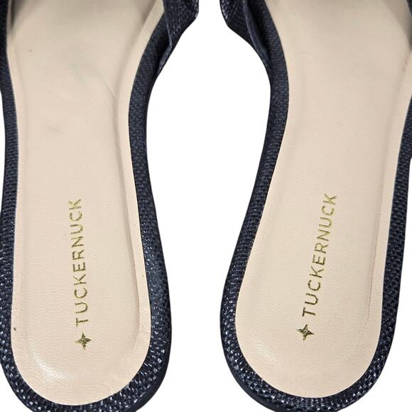 Tuckernuck Brit Sandals Womens 9 Black Raffia Leather Knotted Slide Square Toe - Picture 7 of 10